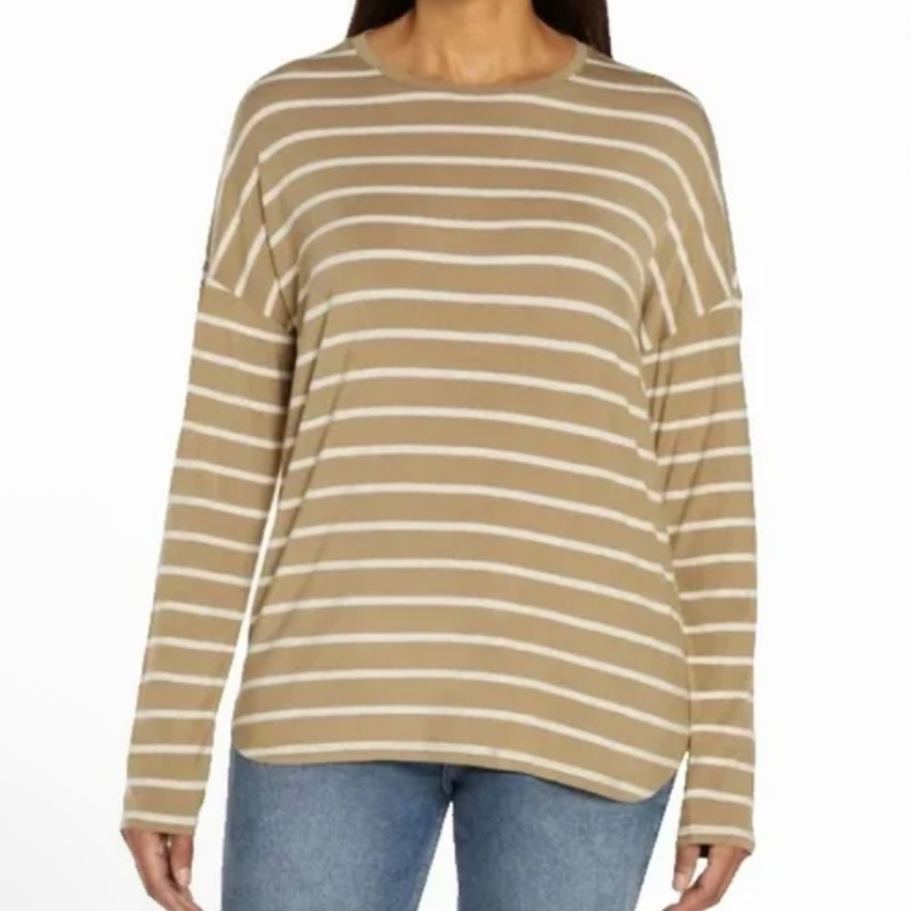 Gap NWT Striped Tan and White Women's Drop Shoulder Top Size Large